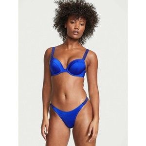 Victoria Secret Small S Thong Bikini Bottom Swim Shine Strap LOGO Bling Blue